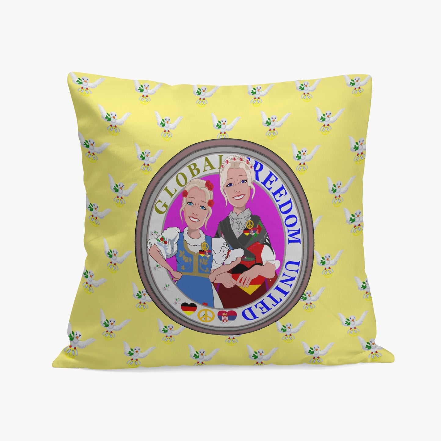 GLOBAL FREEDOM UNITED© Women SERBIA & GERMANY Yellow V2 18'' Square Pillow Cover