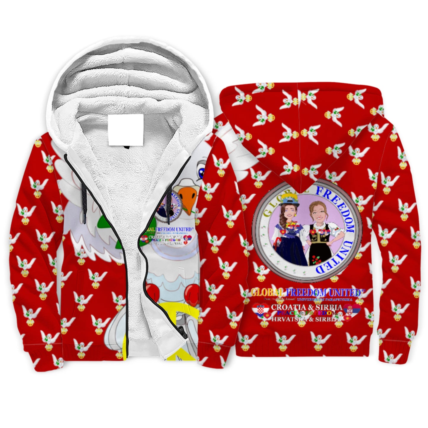 Plush Hoodie 3 GLOBAL FREEDOM UNITED© Women Croatia & Serbia V1 Red