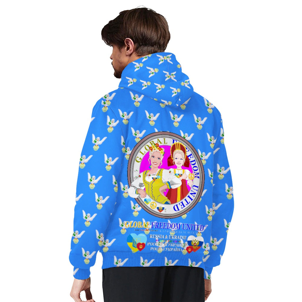 Plush Hoodie GLOBAL FREEDOM UNITED© Women Ukraina & Russia Blue