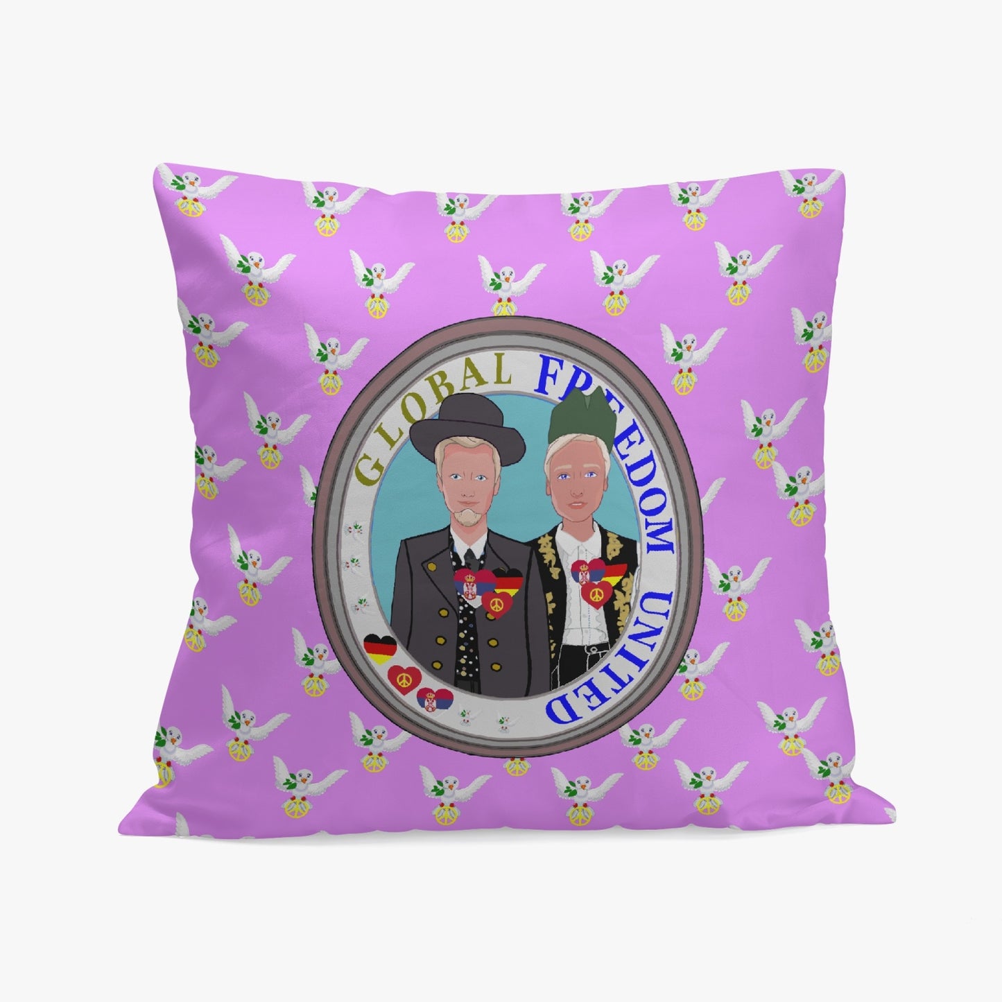 GLOBAL FREEDOM UNITED© Men SERBIA & GERMANY LILAC 18'' Square Pillow Cover