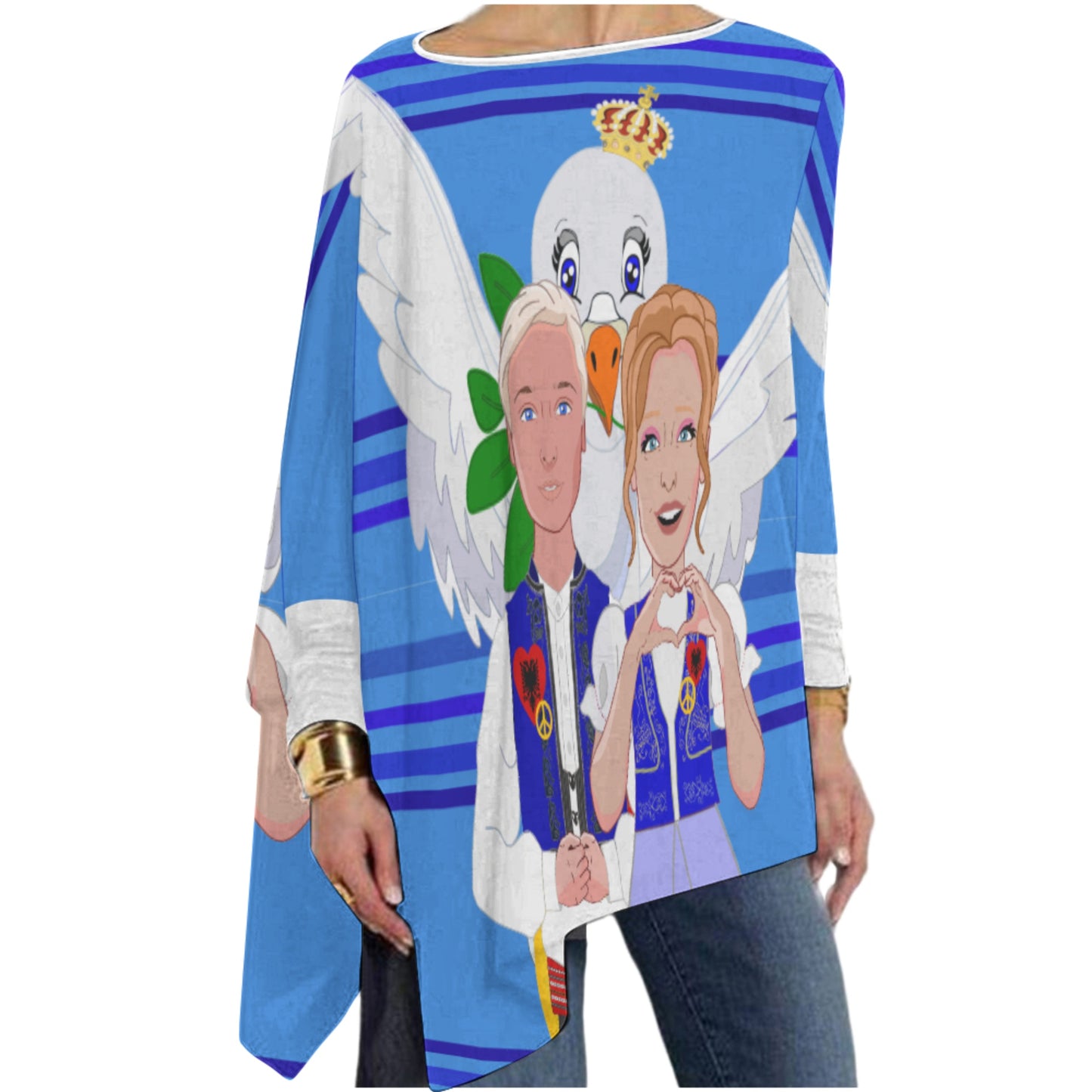 Pullover Long Sleeve T-shirt GLOBAL FREEDOM UNITED© Couple Albania Deep Blue