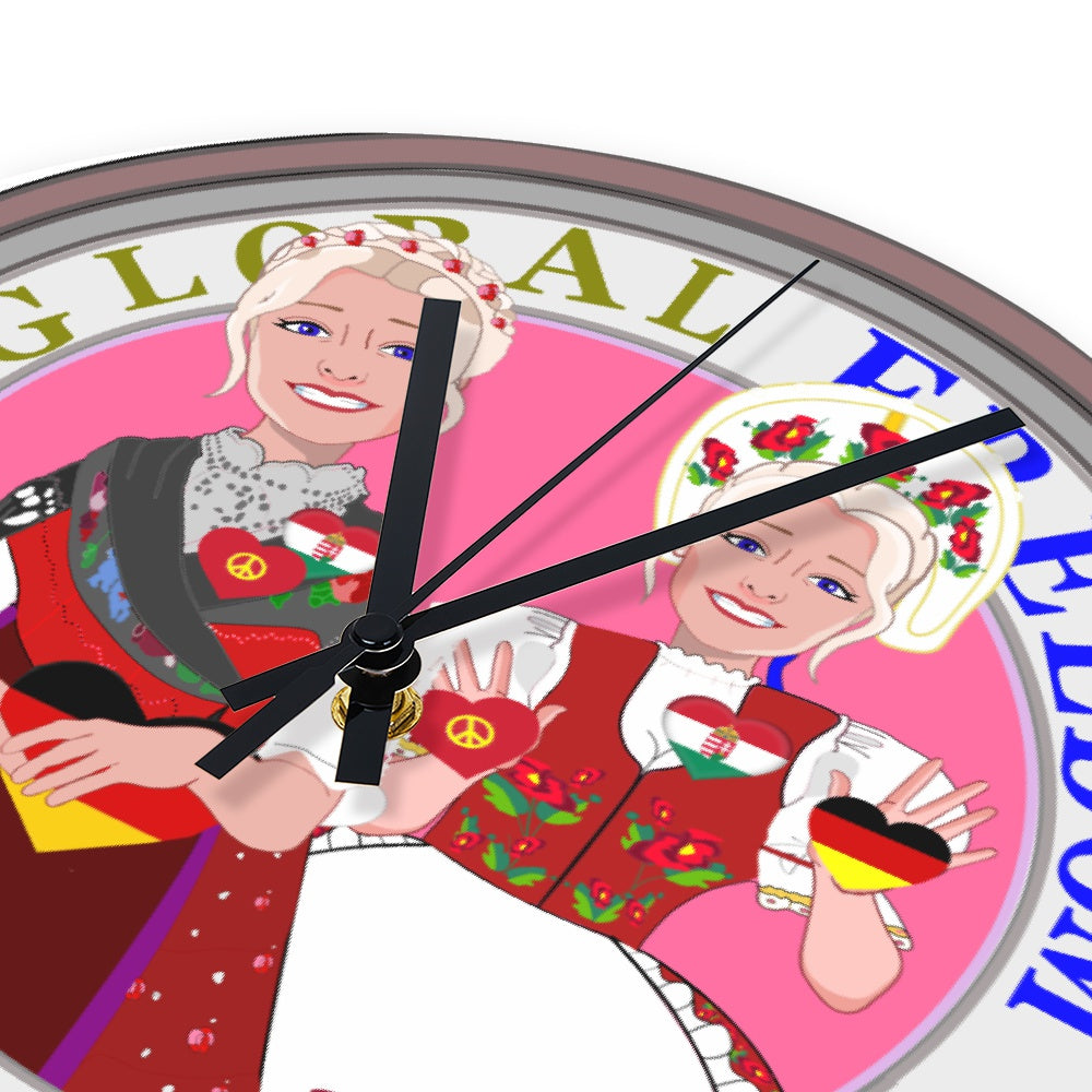 Wooden Wall Clock Without Scale GLOBAL FREEDOM UNITED© Women Germany & Hungary