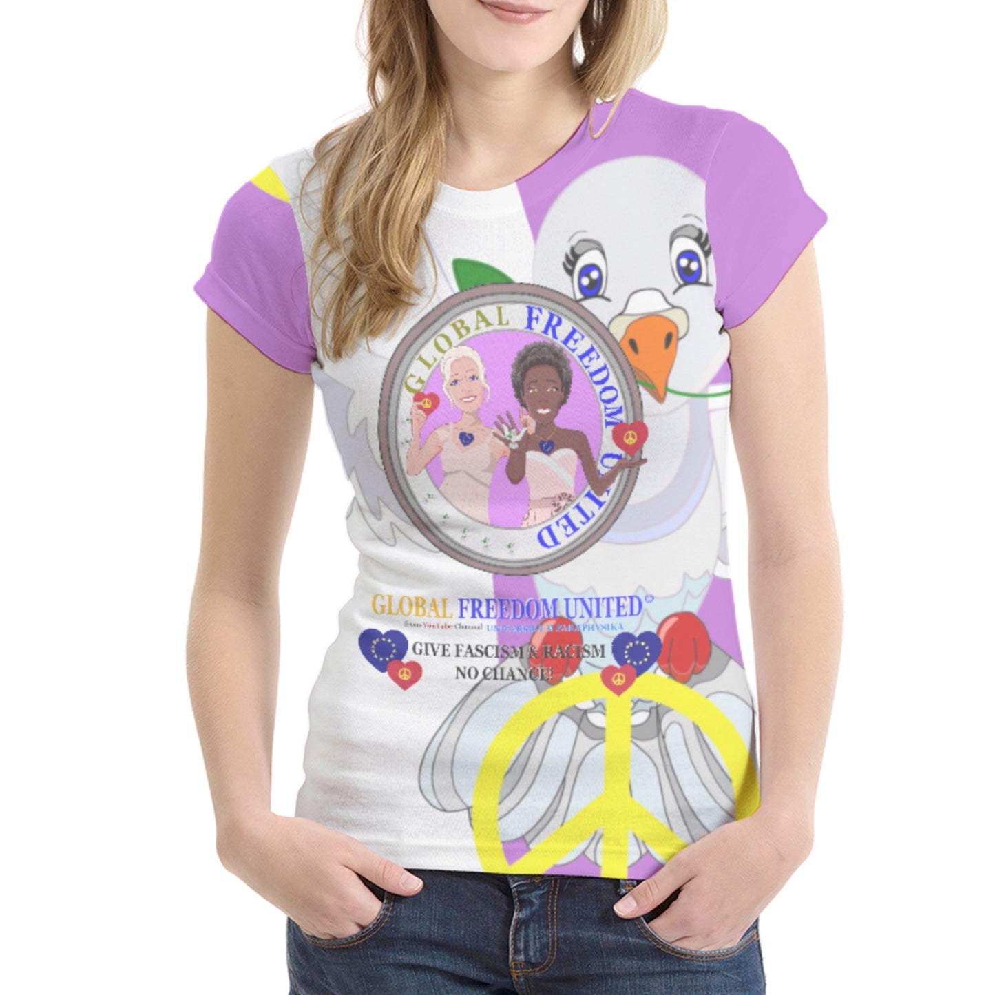 Women´s T-shirt 1 GLOBAL FREEDOM UNITED© Anti Fascism & Racism EU Lilac