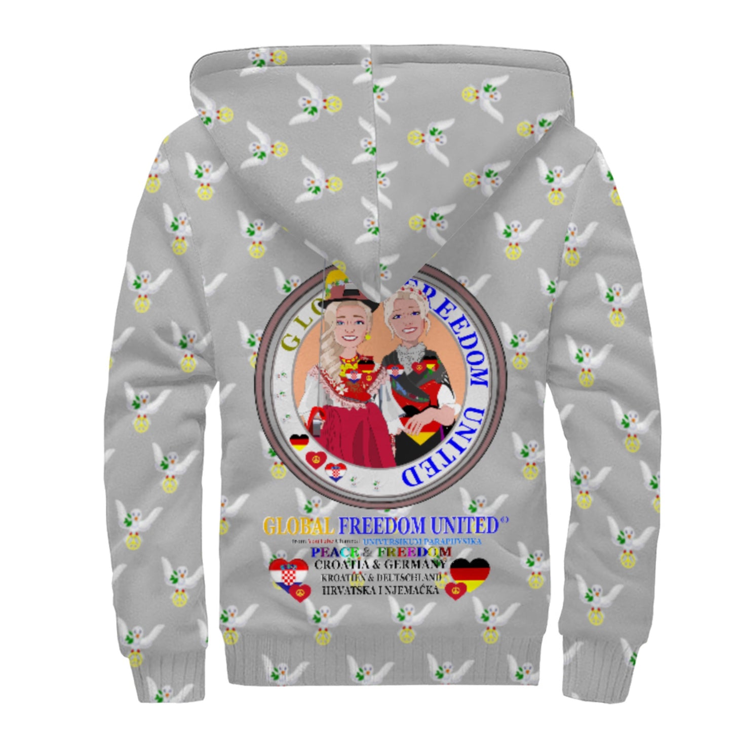 Plush Hoodie GLOBAL FREEDOM UNITED© Women Croatia & Germany V2 Grey