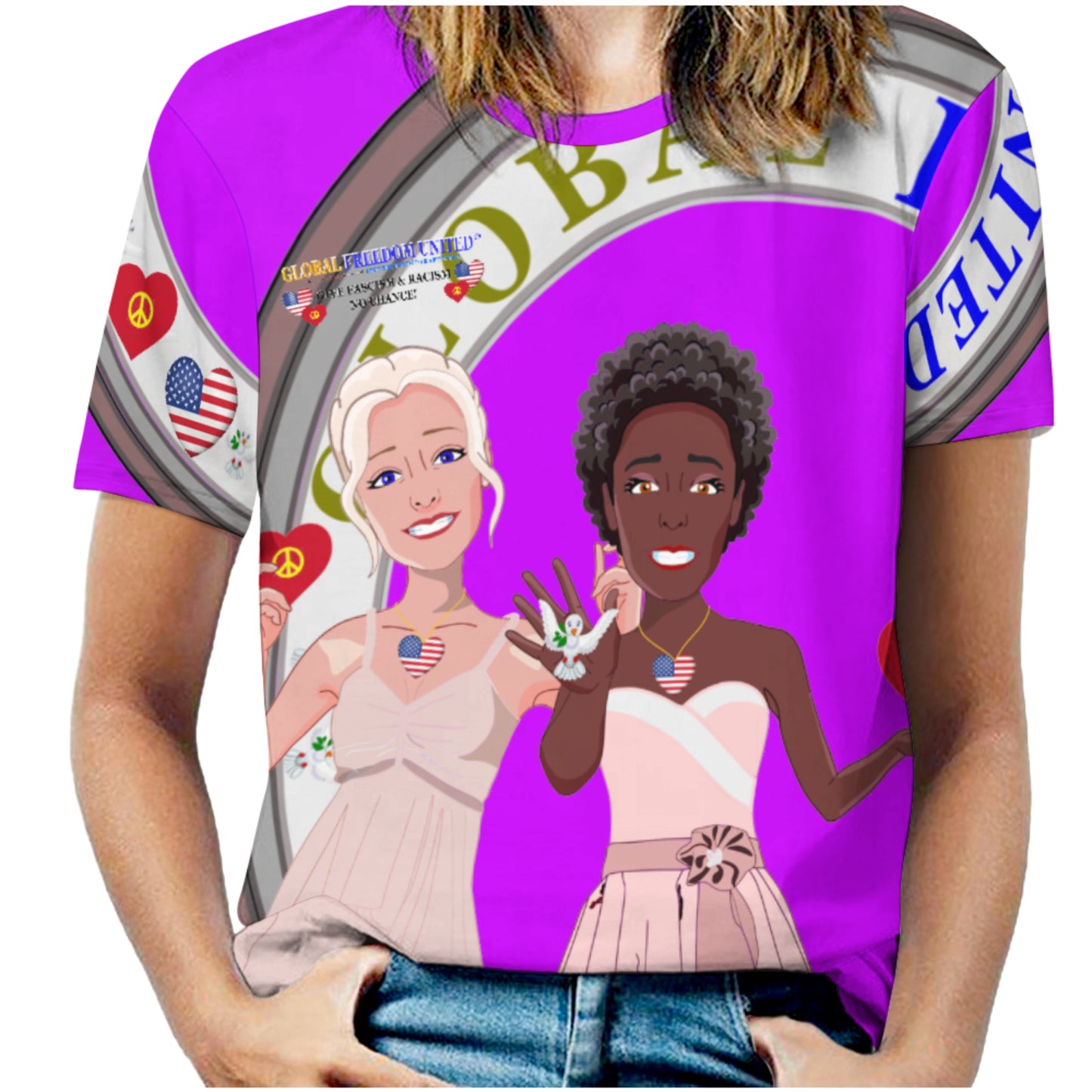 Women´s T-Shirt 3 GLOBAL FREEDOM UNITED© Women Anti Fascism & Racism USA Lilac