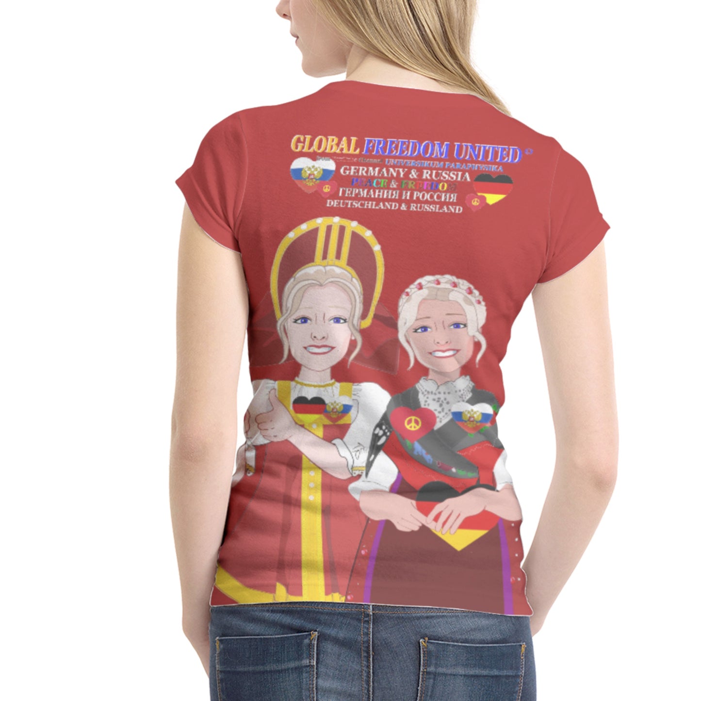 Women´s T-shirt 1 GLOBAL FREEDOM UNITED© Women RUSSIA & GERMANY Red