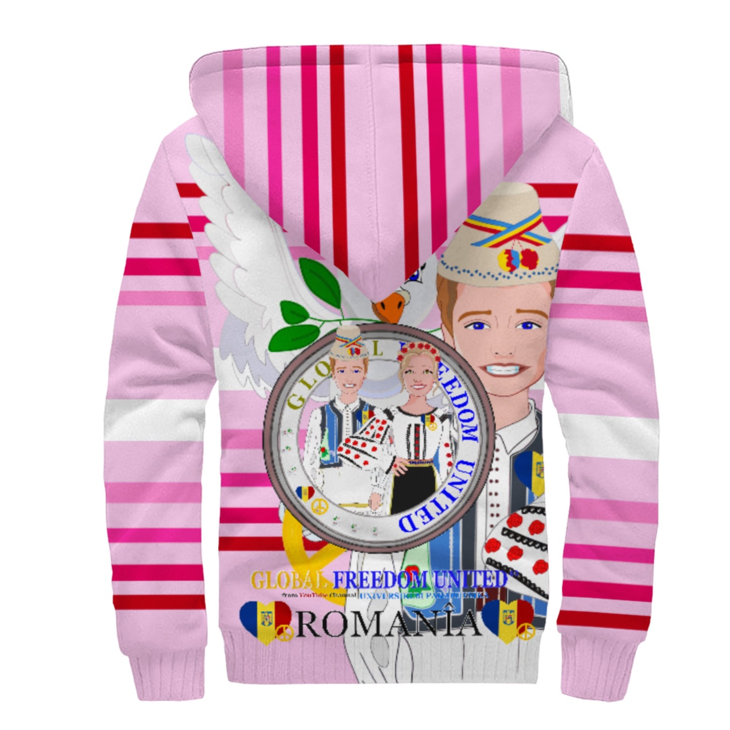 Plush Hoodie GLOBAL FREEDOM UNITED© Couple Edition Romania Pink 2