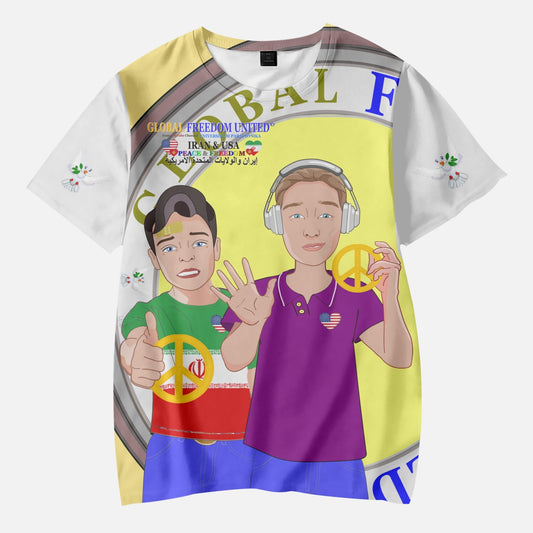 GLOBAL FREEDOM UNITED BOYS IRAN & USA OLD PEACE YELLOW AOP Kids' Short T-Shirts