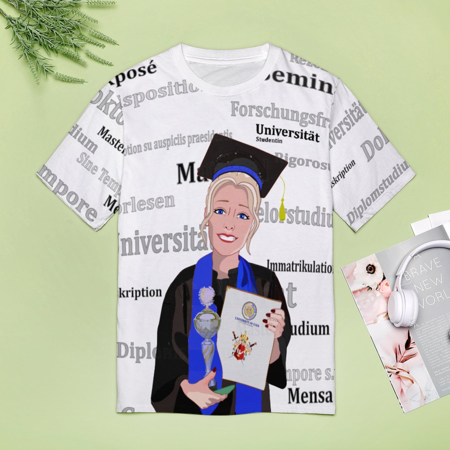 Women´s T-shirt Global Freedom United Student Girl Silver Place Blond Hair 1