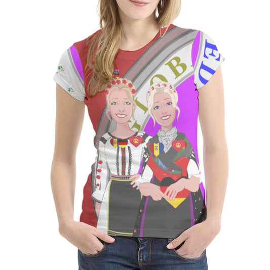 Women´s T-shirt 2 GLOBAL FREEDOM UNITED© Women Romania & Germany Red