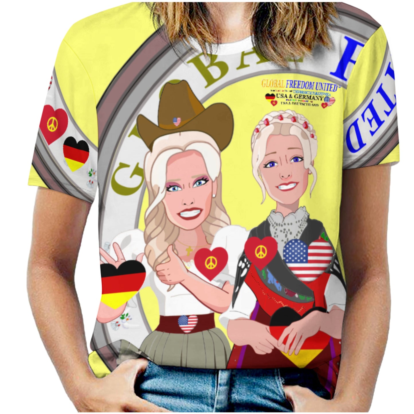 Women´s T-Shirt GLOBAL FREEDOM UNITED© Women USA & Germany Yellow