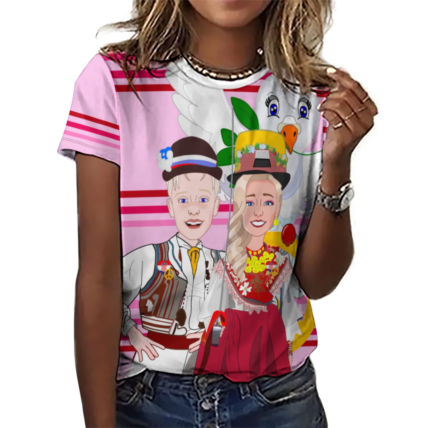 Women´s T-shirt 2 Global Freedom United Couple Edition Croatia  Pink 2