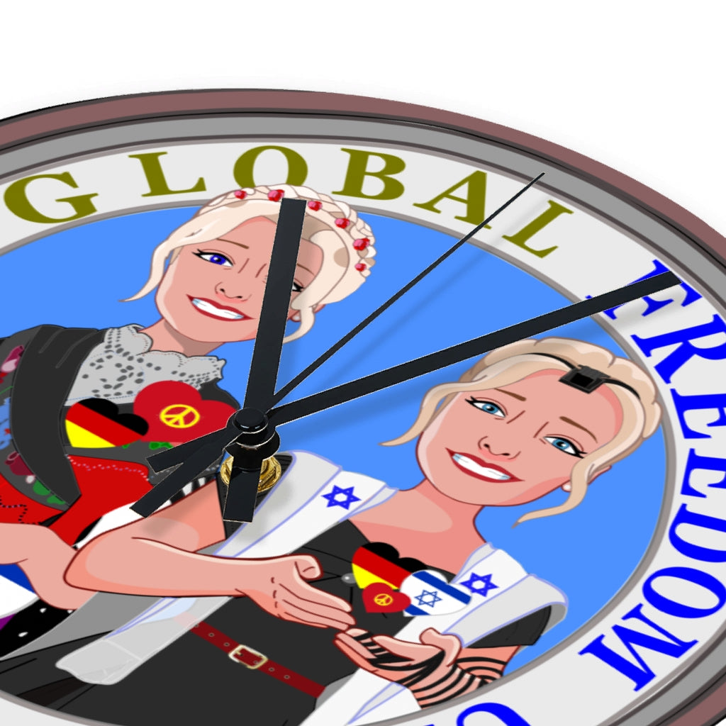 Wooden Wall Clock Without Scale GLOBAL FREEDOM UNITED© Women Israel & Germany