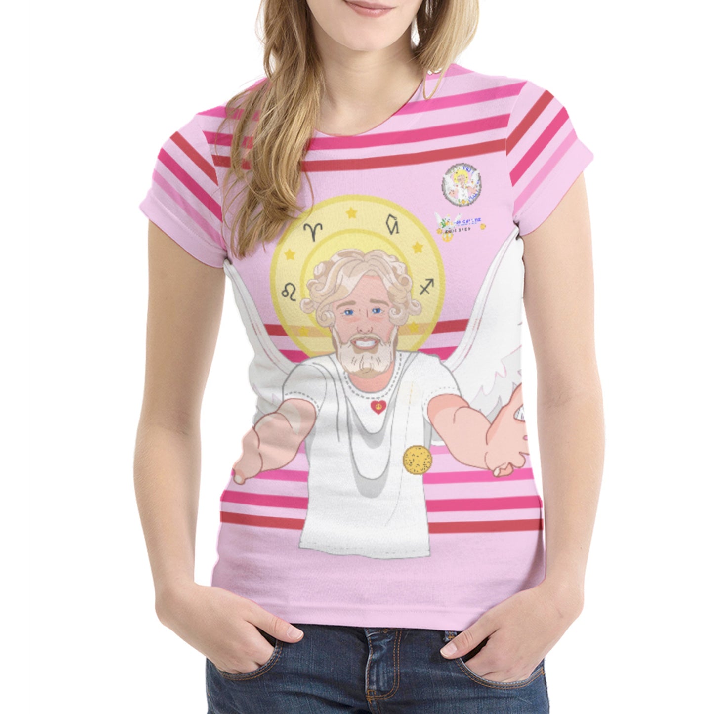 Women´s T-shirt  Global Freedom United Archangel Uriel German Pink2