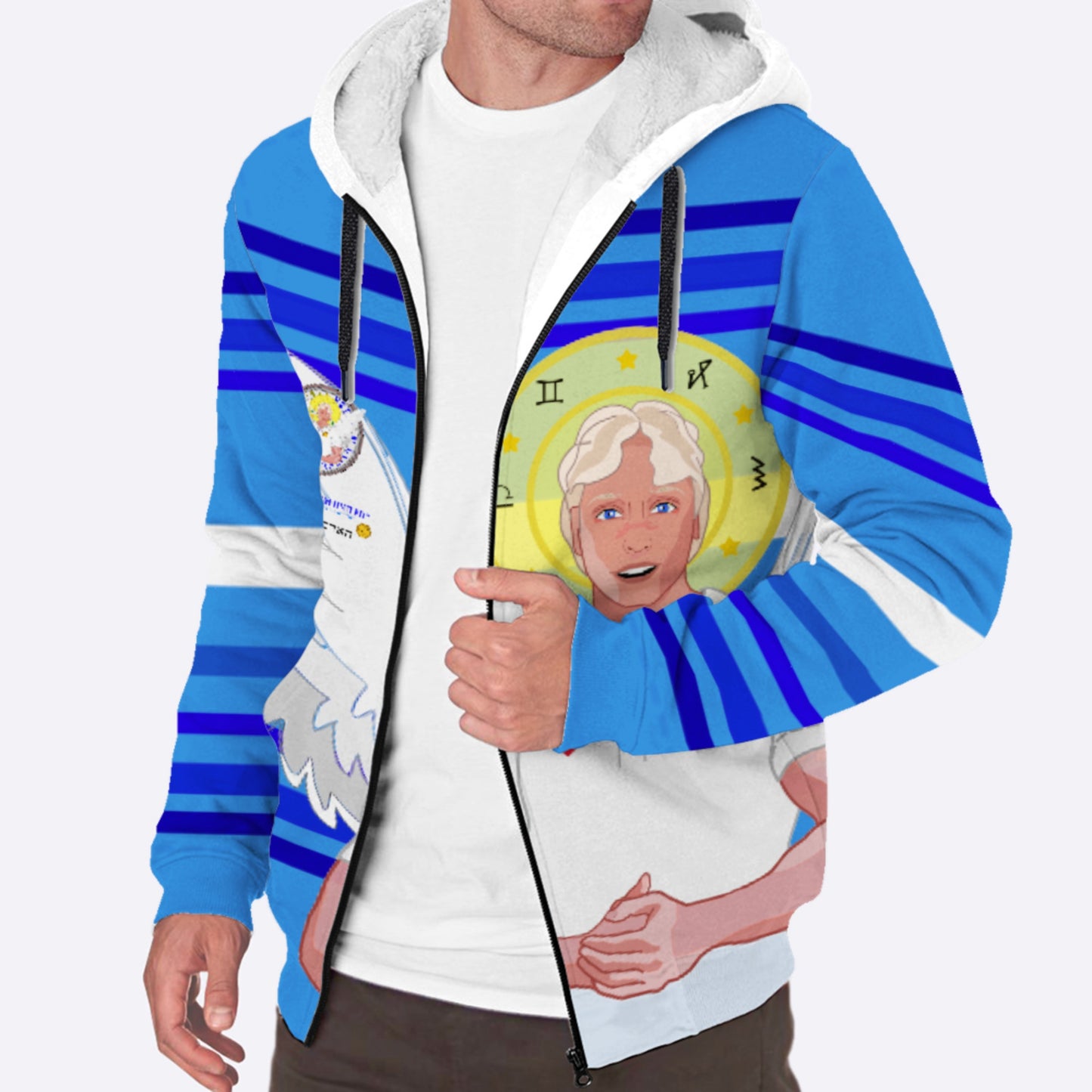 Plush Hoodie Global Freedom United Archangel Michael Hebrew Deep Blue