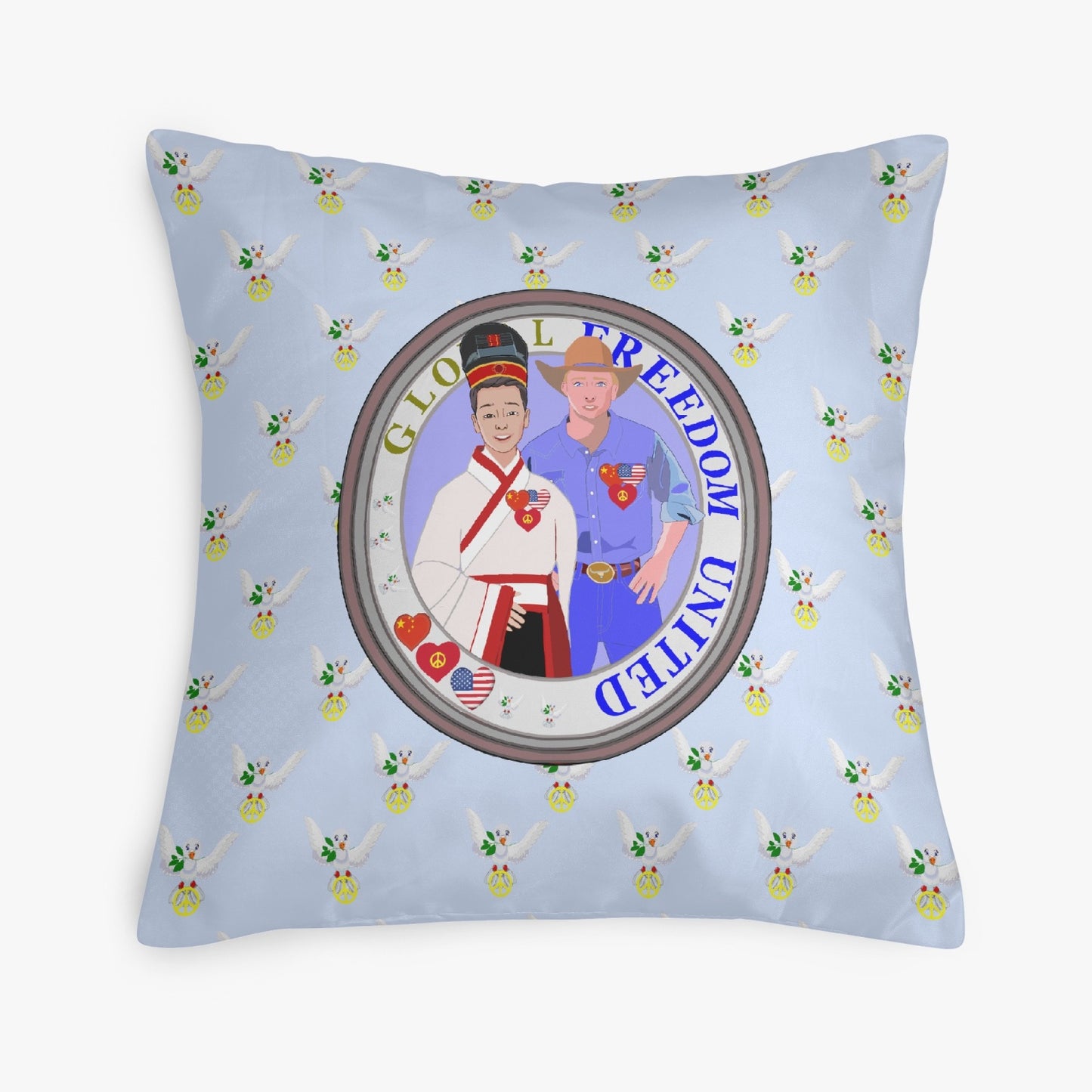 GLOBAL FREEDOM UNITED MEN USA & CHINA OLD PEACE LIGHT BLUE 18'' Square Pillow Cover