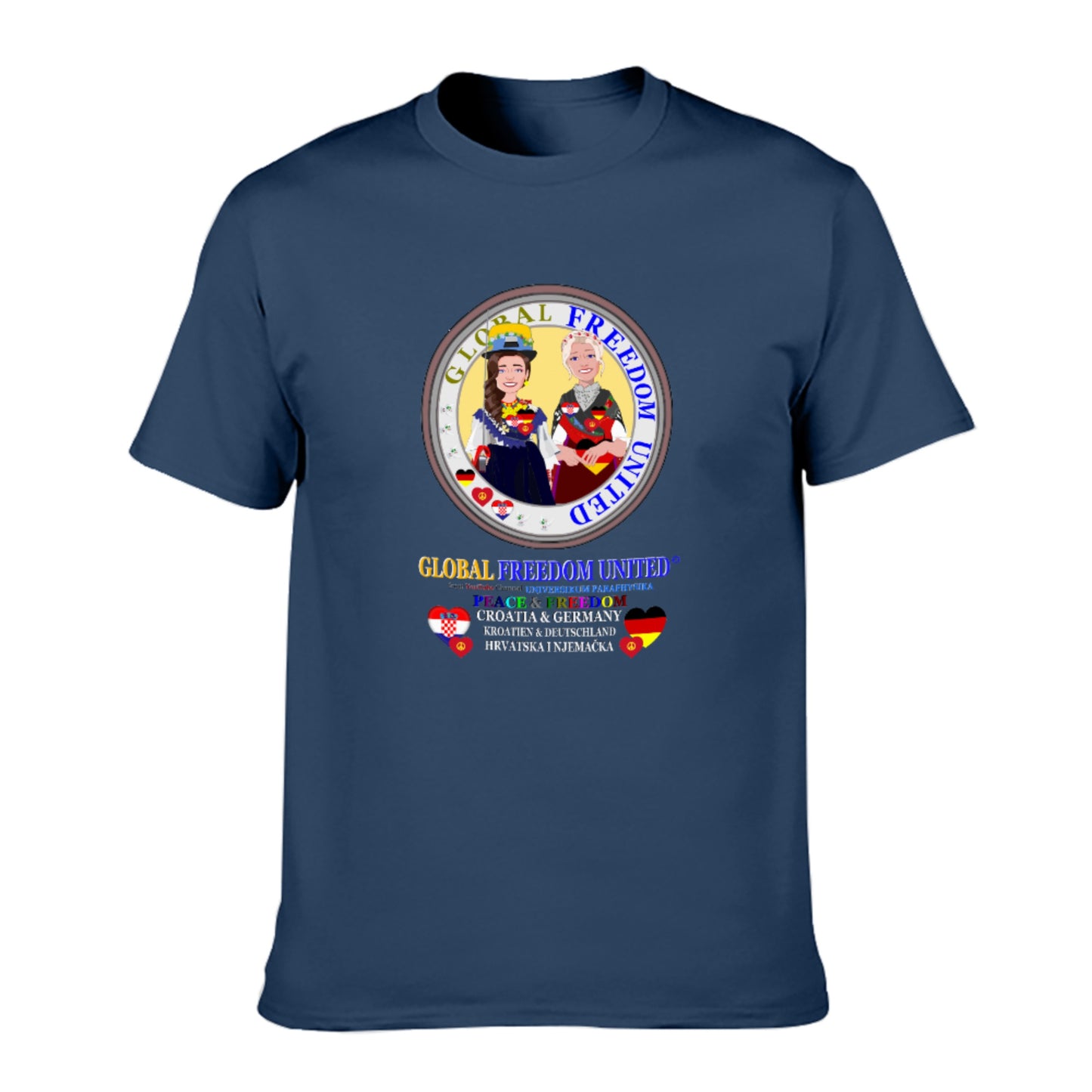 Women's Cotton T-shirt (printed On Both Sides) GLOBAL FREEDOM UNITED© Women Croatia & Germany V2