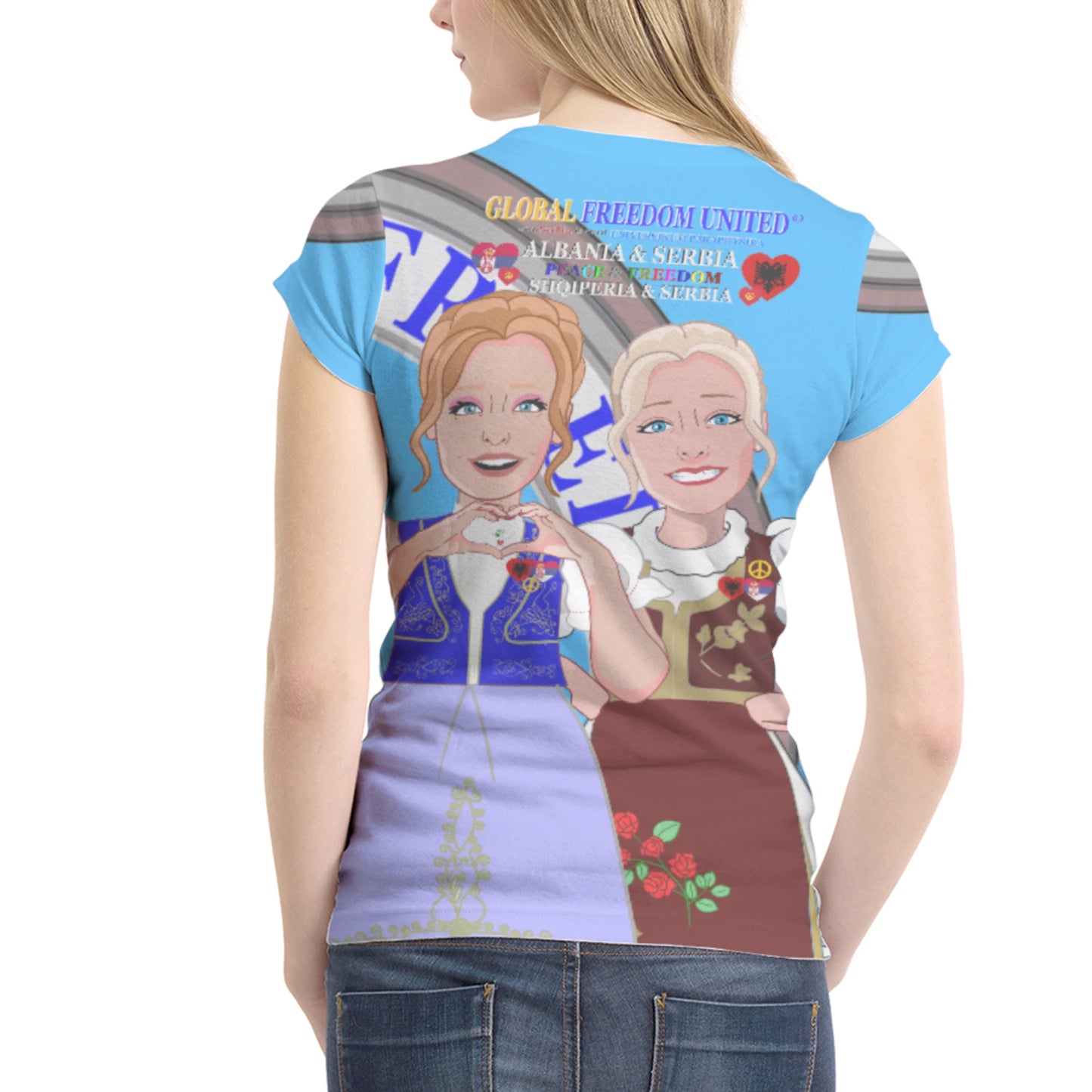 Women´s T-shirt 2 GLOBAL FREEDOM UNITED© Women Albania & Serbia Blue