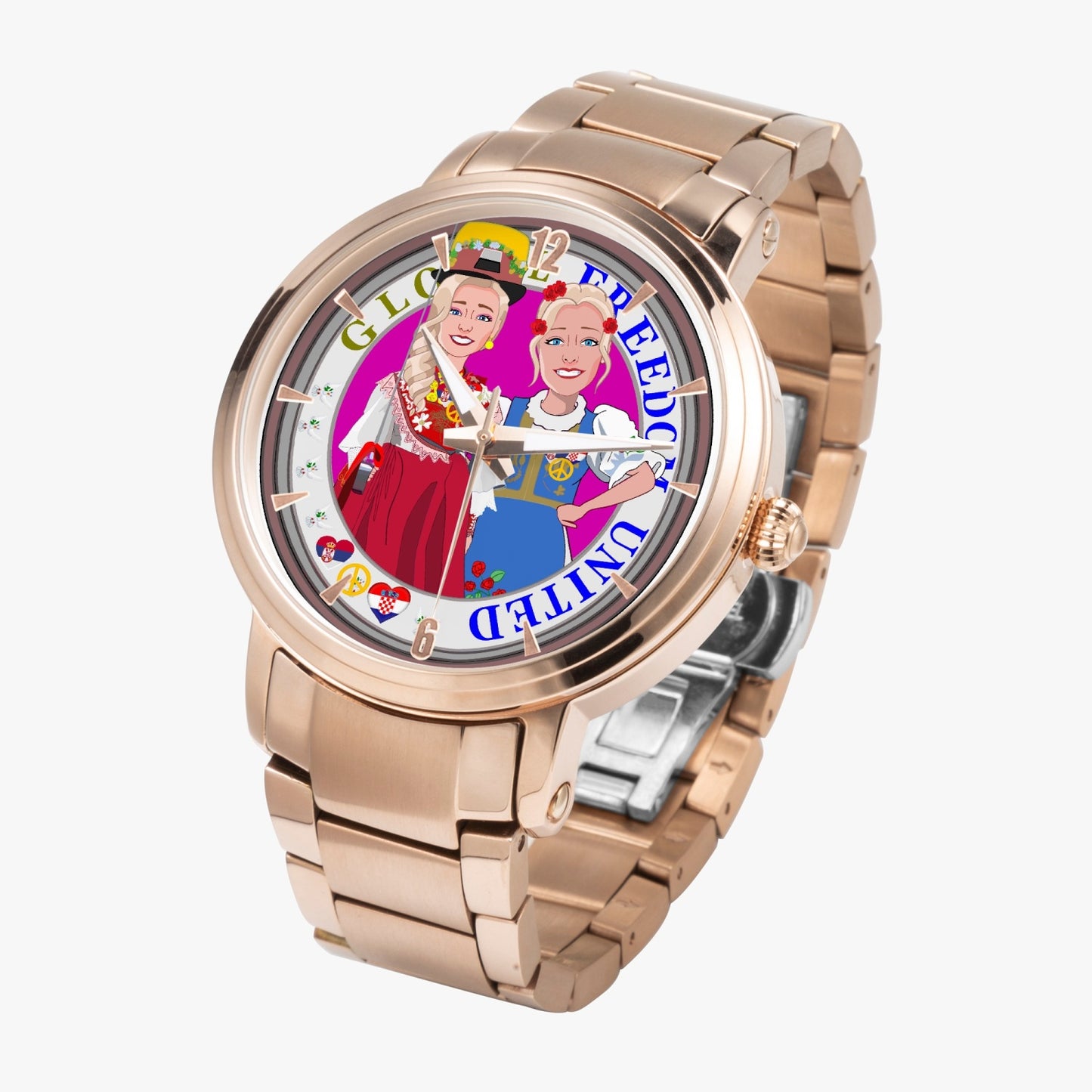 GLOBAL FREEDOM UNITED WOMEN CROATIA & SERBIA OLD PEACE VERSION 2  New Steel Strap Automatic Watch (With Indicators)