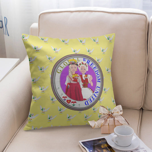 GLOBAL FREEDOM UNITED© Women CROATIA & HUNGARY YELLOW 18'' Square Pillow Cover