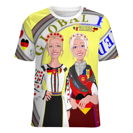 Women´s T-shirt 3 GLOBAL FREEDOM UNITED© Women Romania & Germany Yellow