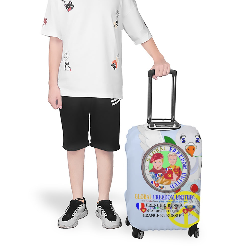 Luggage Cover Global Freedom United Men French & Russia Old Peace  Light Blue