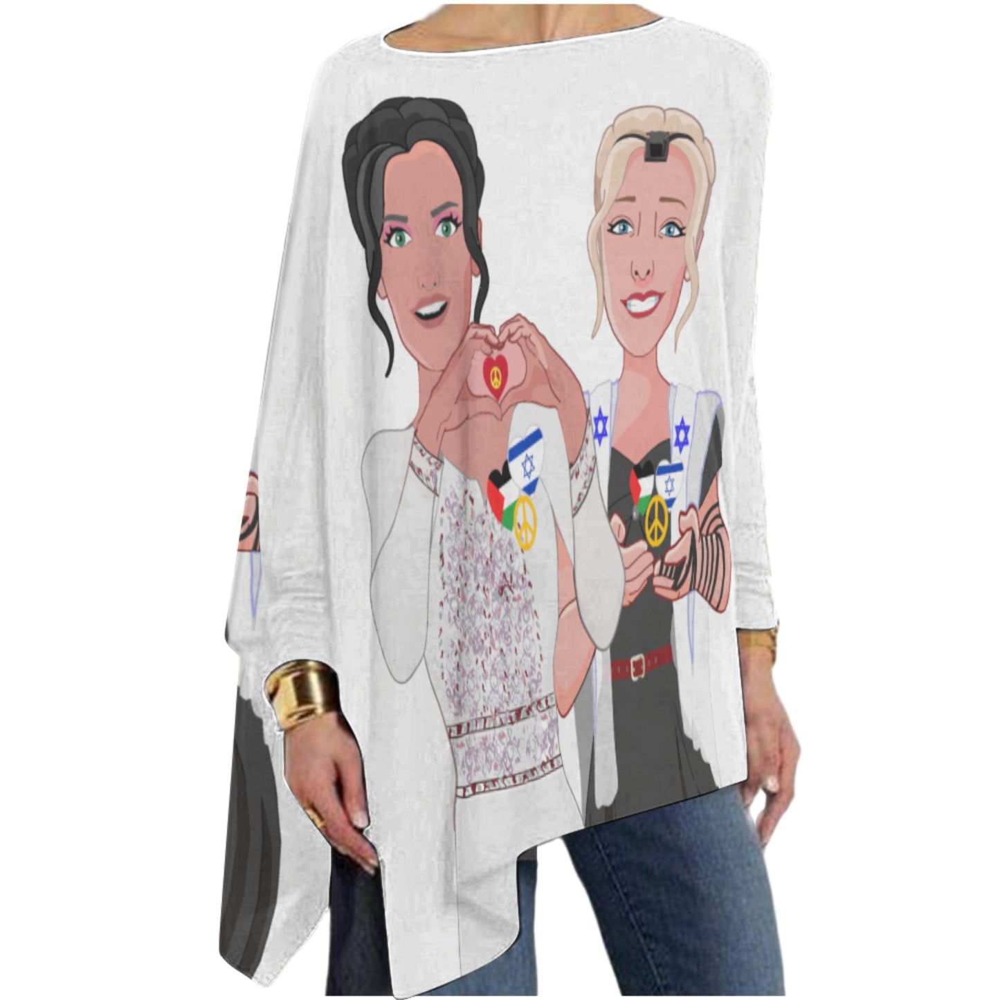 Pullover Long Sleeve T-shirt GLOBAL FREEDOM UNITED© Women Palestina & Israel BIG