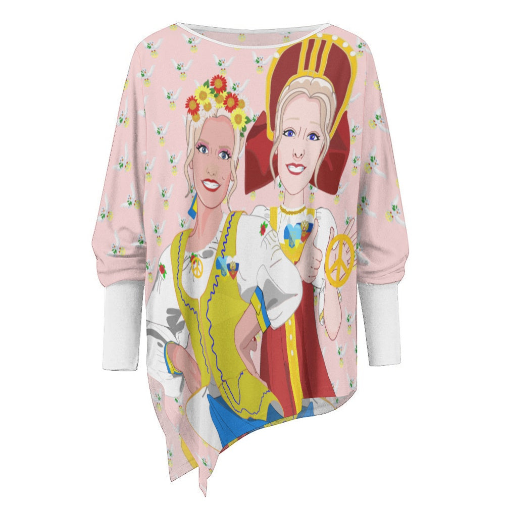 Pullover Long Sleeve T-shirt GLOBAL FREEDOM UNITED© Women Ukraina & Russia  Pink