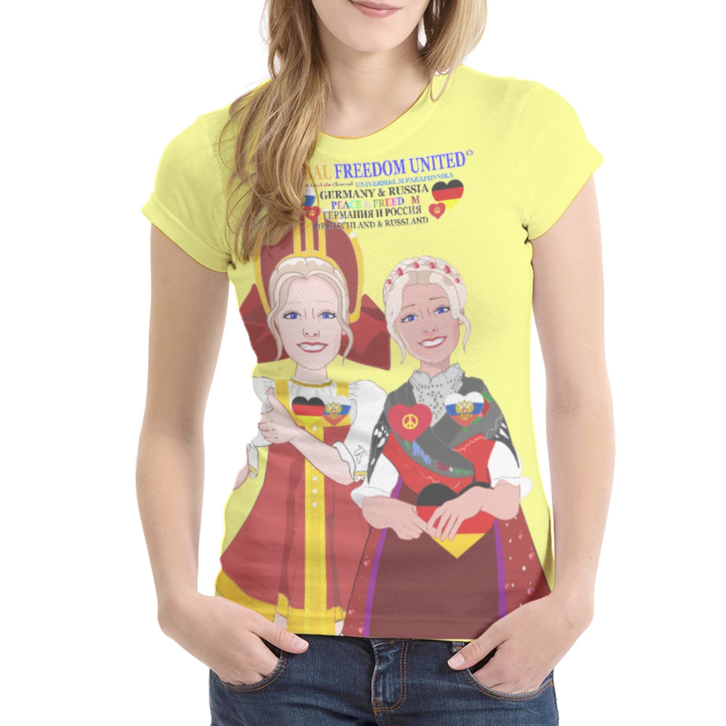Women´s T-shirt 1 GLOBAL FREEDOM UNITED© Women RUSSIA & GERMANY Yellow