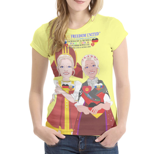 Women´s T-shirt 1 GLOBAL FREEDOM UNITED© Women RUSSIA & GERMANY Yellow