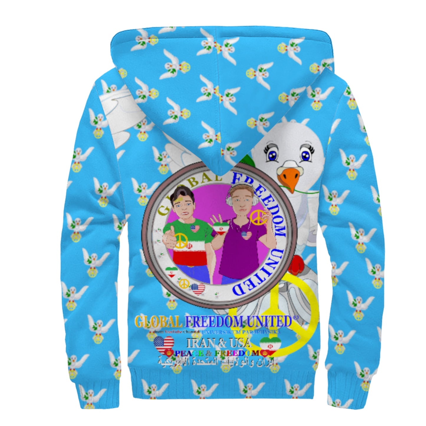 Plush Hoodie GLOBAL FREEDOM UNITED© Men Iran & USA Blue