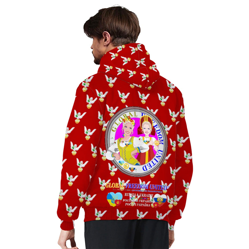 Plush Hoodie GLOBAL FREEDOM UNITED© Women Ukraina & Russia Red