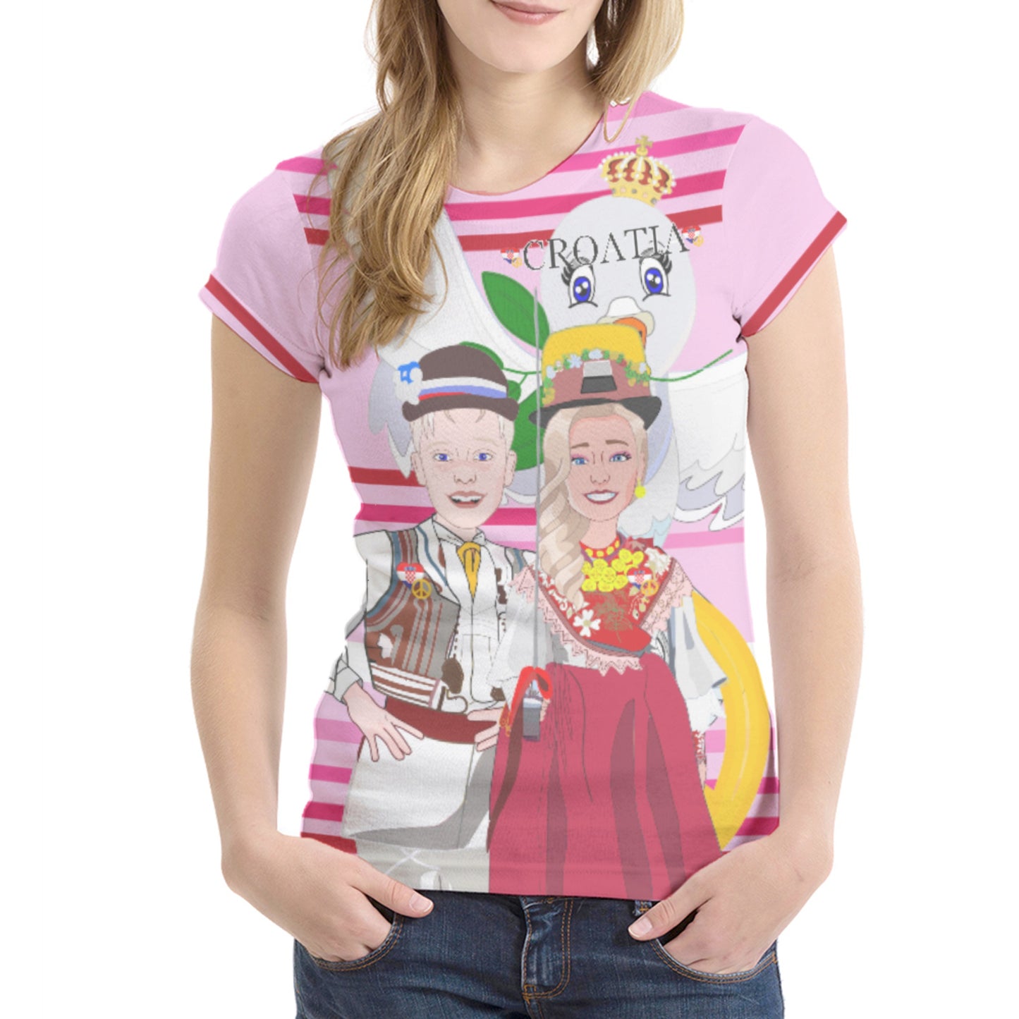 Women´s T-shirt 1 Global Freedom United Couple Edition Croatia Pink2