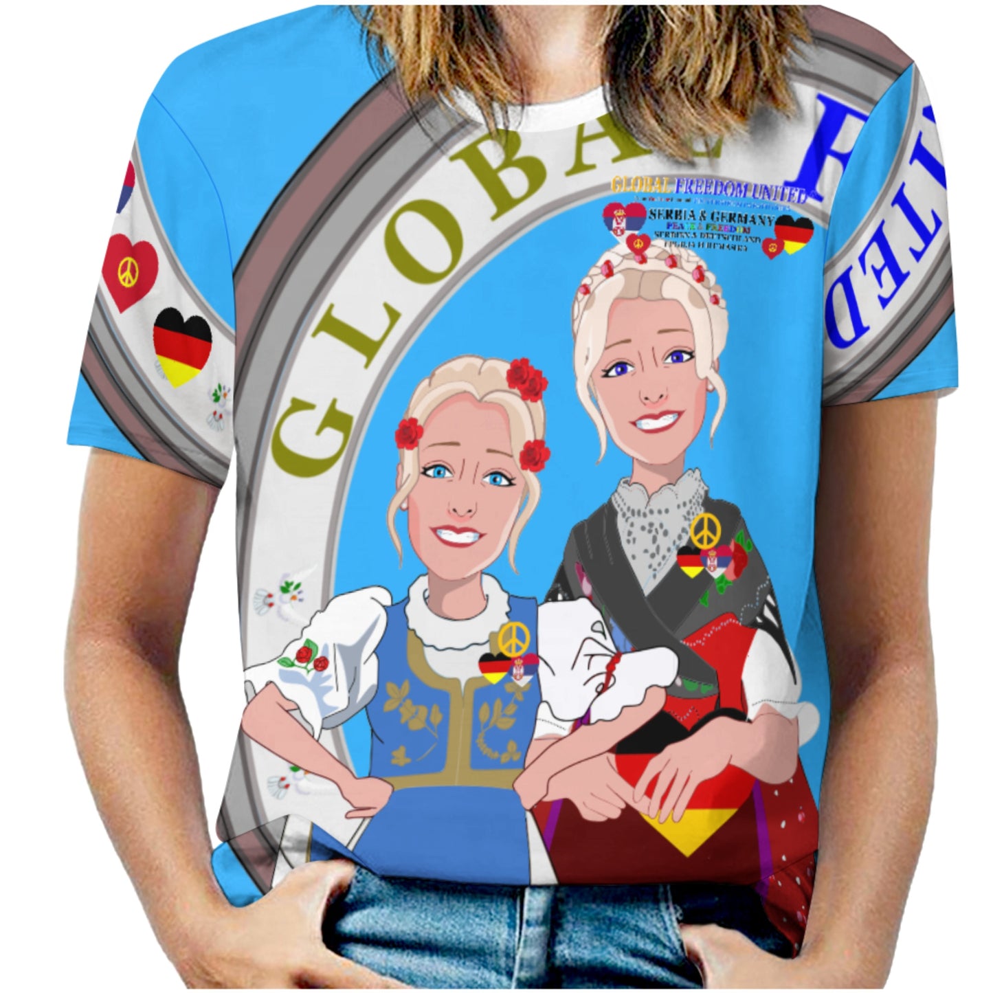 Women´s T-shirt GLOBAL FREEDOM UNITED© Women Serbia & Germany Blue