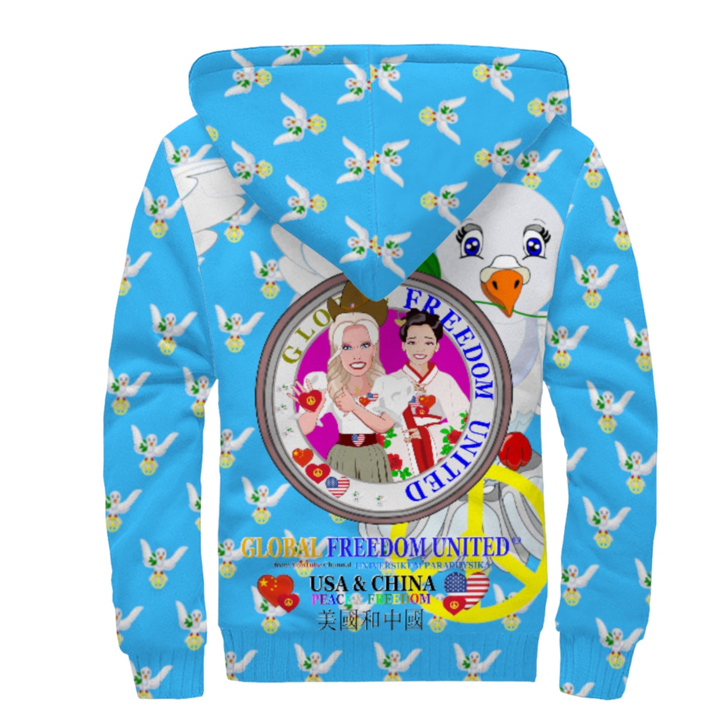 Plush Hoodie GLOBAL FREEDOM UNITED© Women USA & China Blue