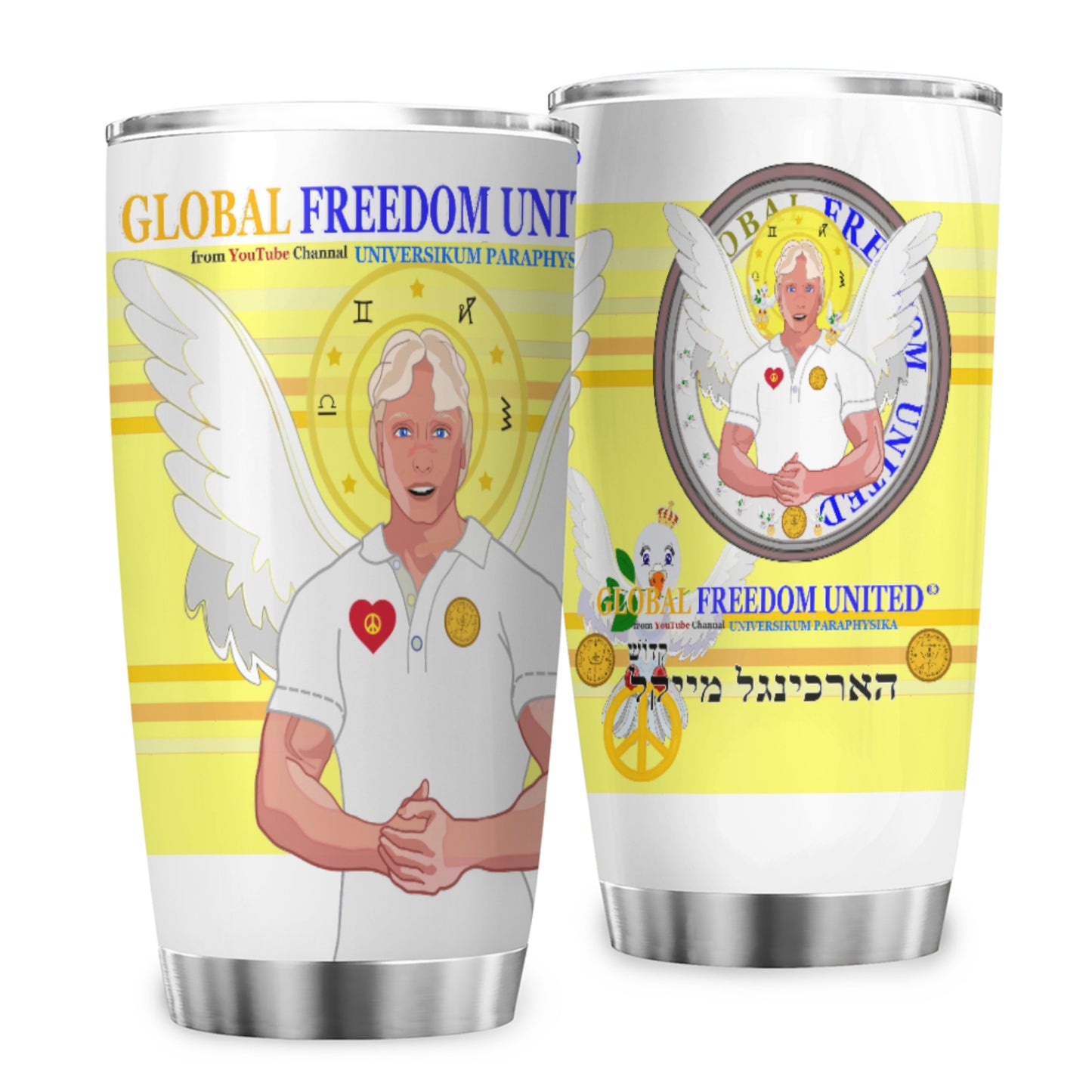 Tumbler Global Freedom United Archangel Michael Hebrew  Yellow
