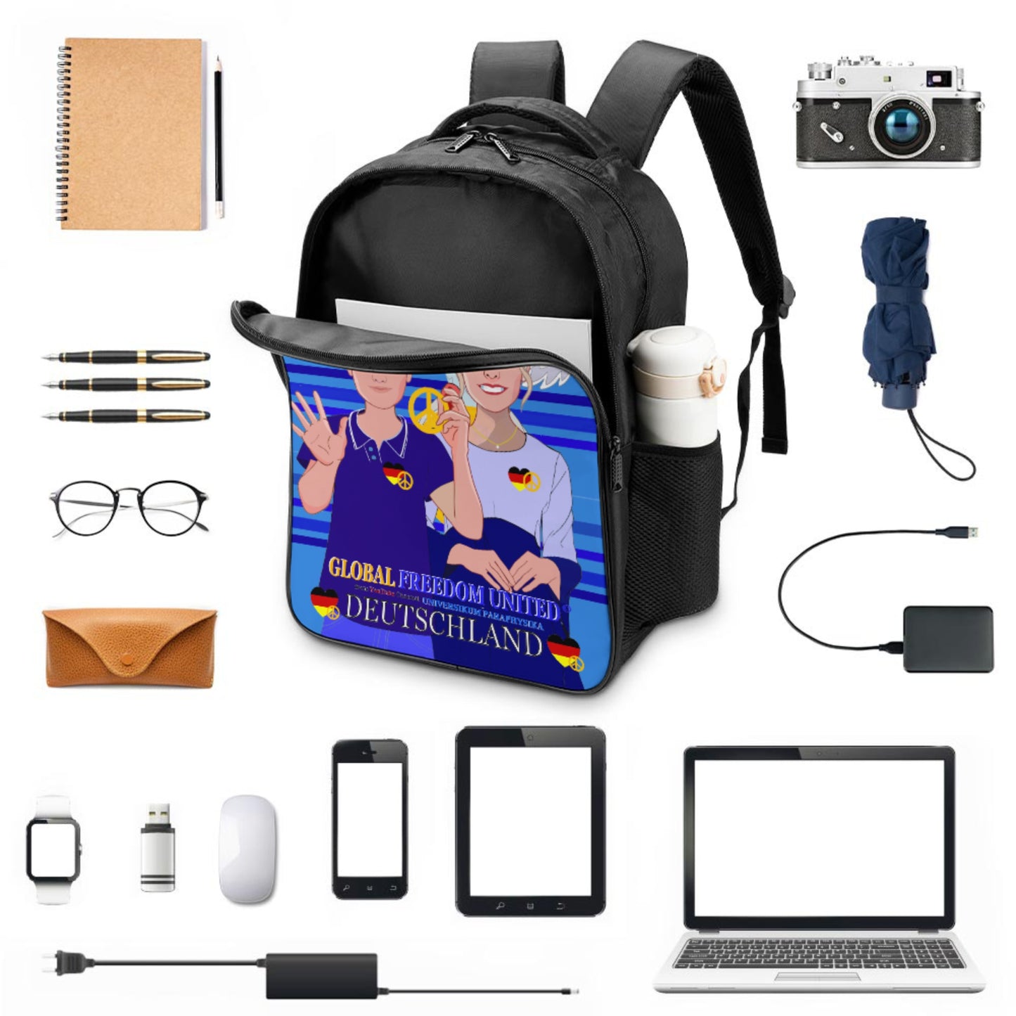 Backpack 16 Inch 2 Compartment Global Freedom United Couple Edition Germany V2 Deep Blue