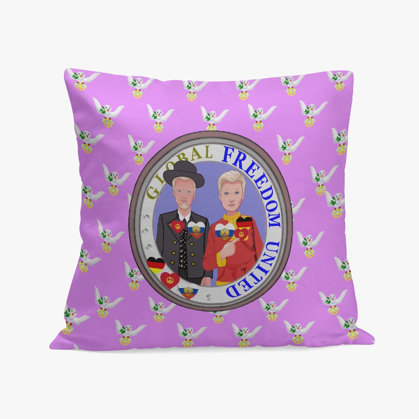 GLOBAL FREEDOM UNITED© Men GERMANY & RUSSIA Lilac 18'' Square Pillow Cover