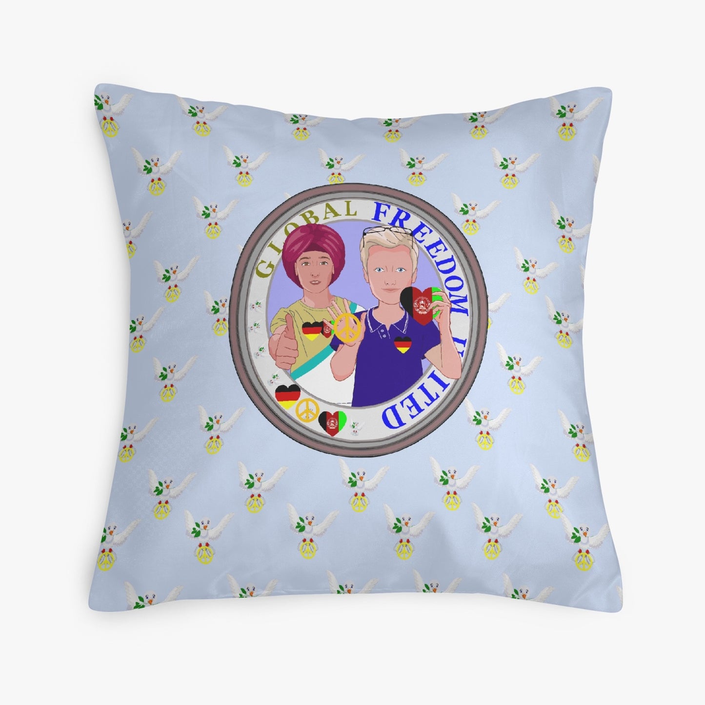 GLOBAL FREEDOM UNITED© Men AFGHANISTAN & GERMANY LIGHT BLUE 18'' Square Pillow Cover