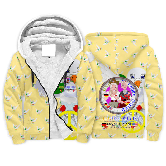 Plush Hoodie GLOBAL FREEDOM UNITED© Women USA & Germany Yellow