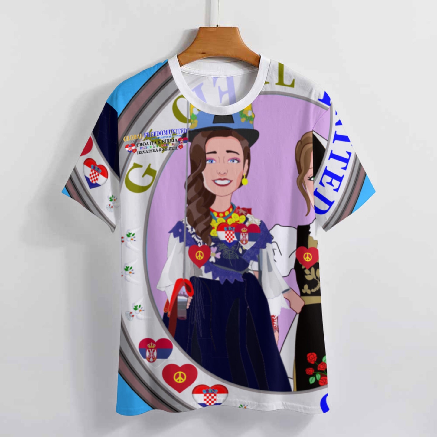 Women´s T-shirt 2 Global Freedom United Women Croatia & Serbia Old Peace Blue