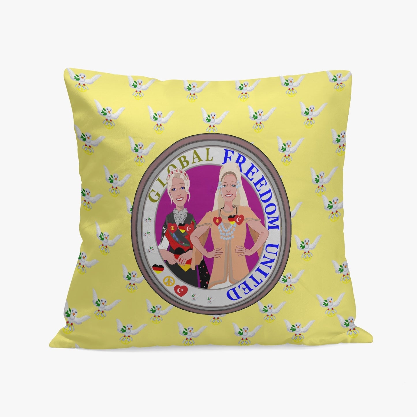 GLOBAL FREEDOM UNITED© Women GERMANY & TURKEY Yellow 18'' Square Pillow Cover