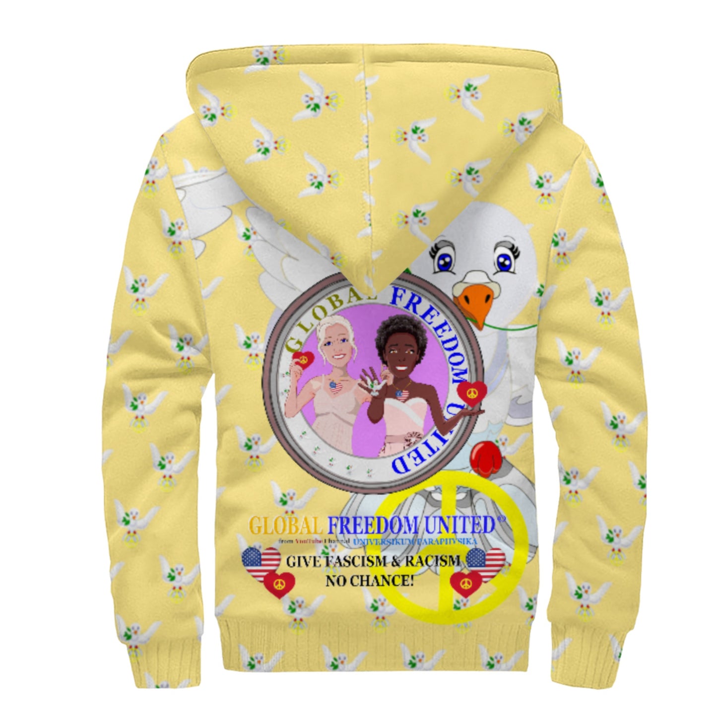 Plush Hoodie GLOBAL FREEDOM UNITED© Women Anti Racism & Fascism USA  Yellow