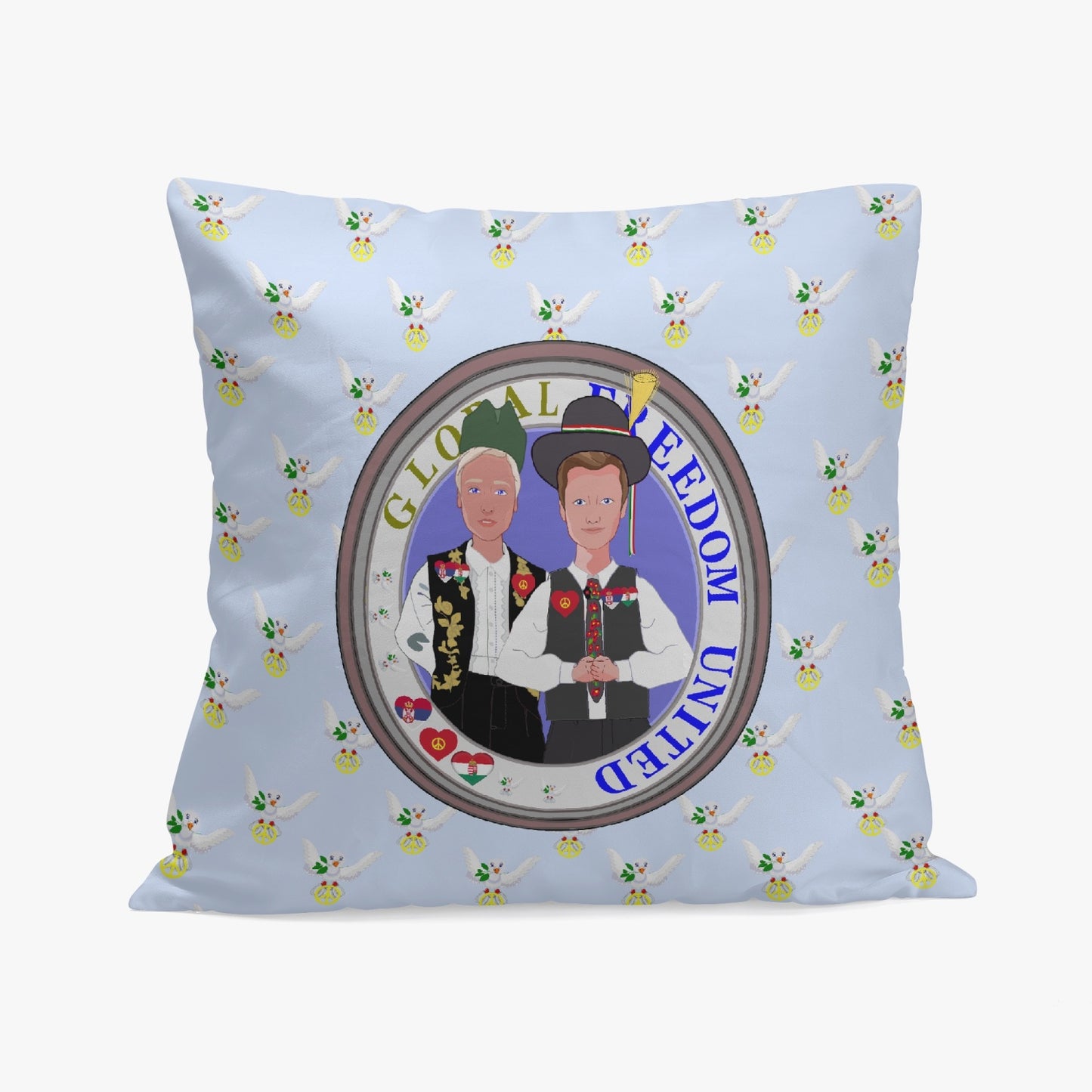 GLOBAL FREEDOM UNITED© MEN SERBIA & HUNGARY OLD PEACE LIGHT BLUE 18'' Square Pillow Cover