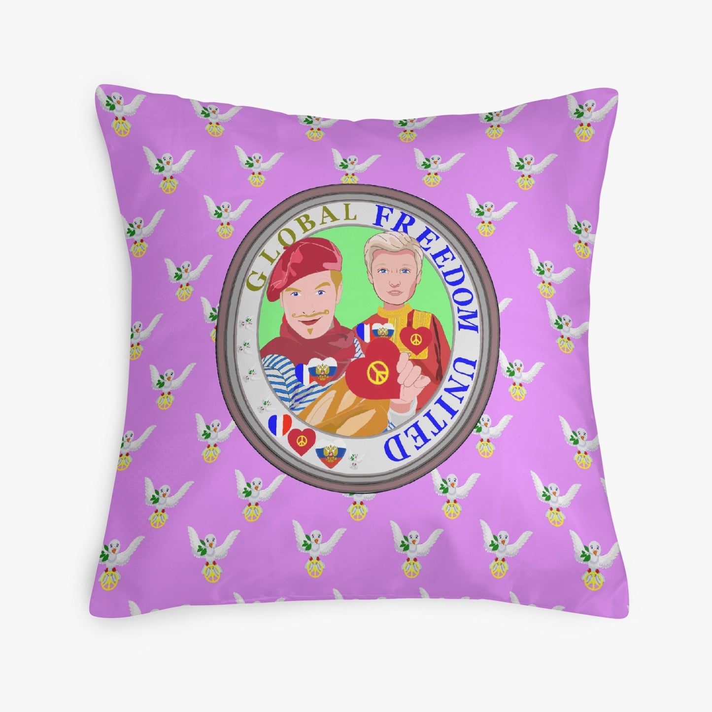 GLOBAL FREEDOM UNITED© Men FRENCH & RUSSIA Lilac 18'' Square Pillow Cover