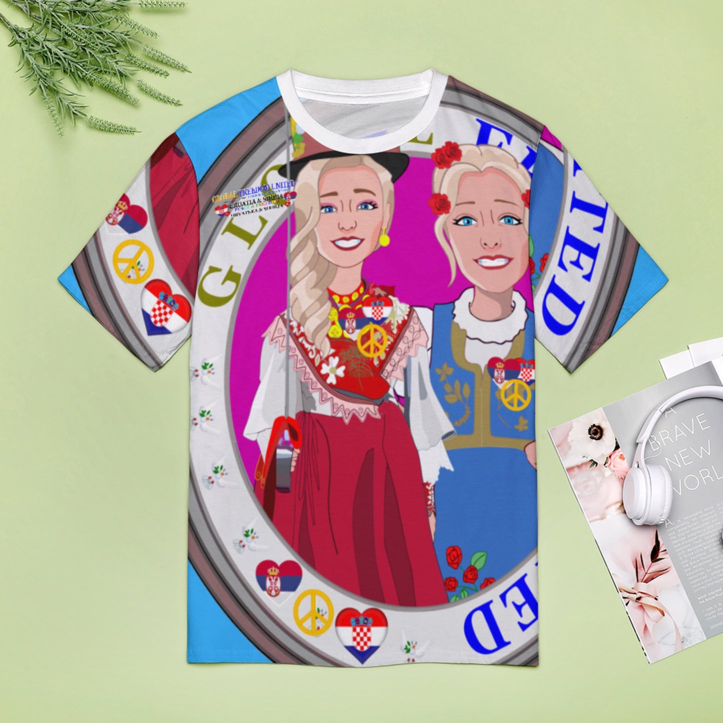 Women´s T-shirt 2 GLOBAL FREEDOM UNITED© Women Croatia & Serbia Blondi Blue