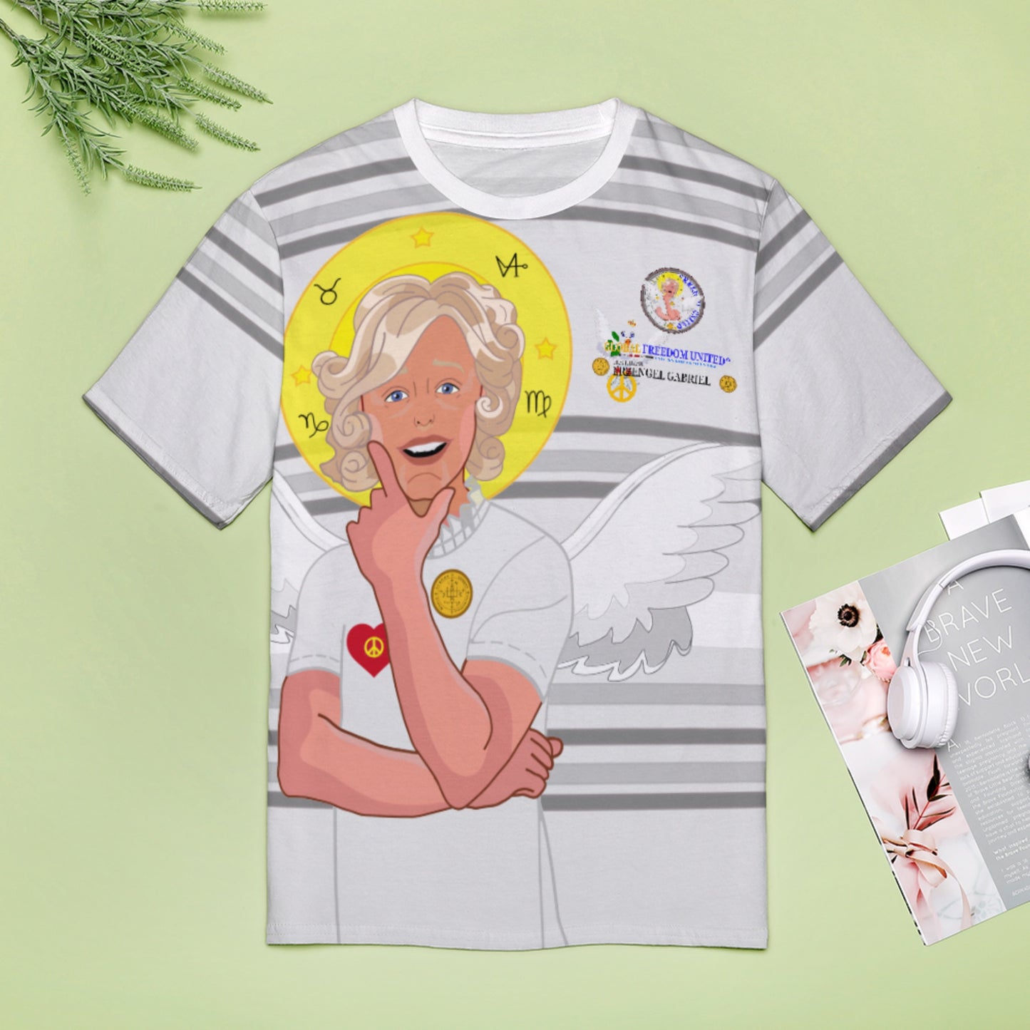 Women´s T-shirt 2 GLOBAL FREEDOM UNITED© Archangel Gabriel German Grey
