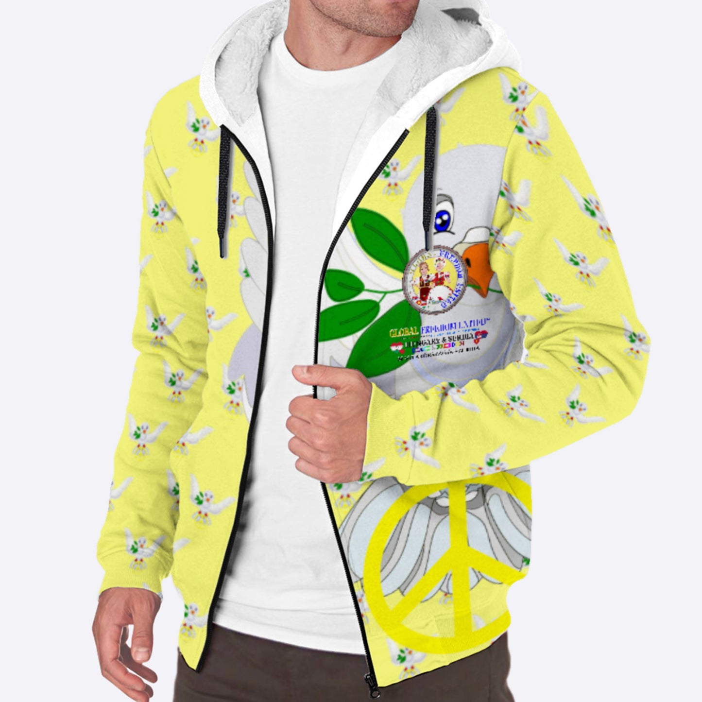 Plush Hoodie GLOBAL FREEDOM UNITED© Women Serbia & Hungary Yellow