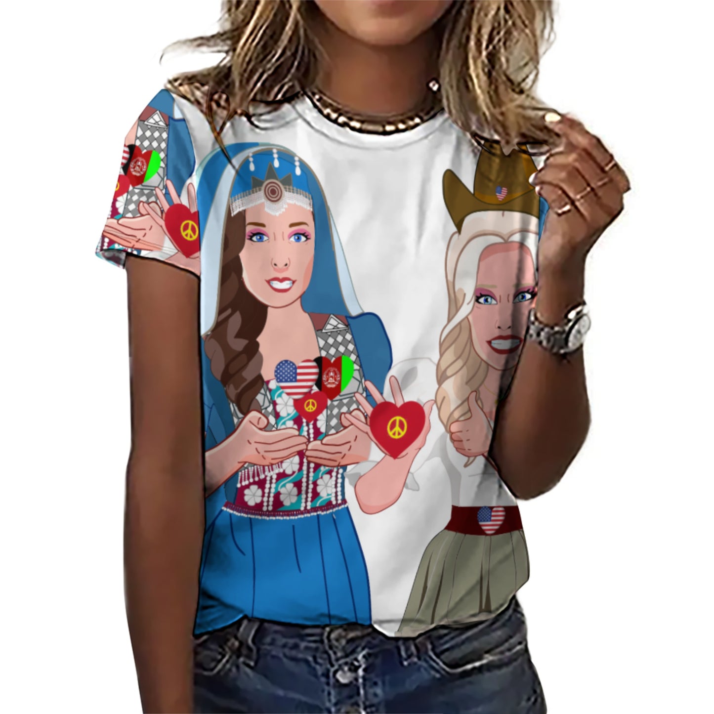 Hoodie GLOBAL FREEDOM UNITED© Women AFGHANISTAN & USA  Big Wight