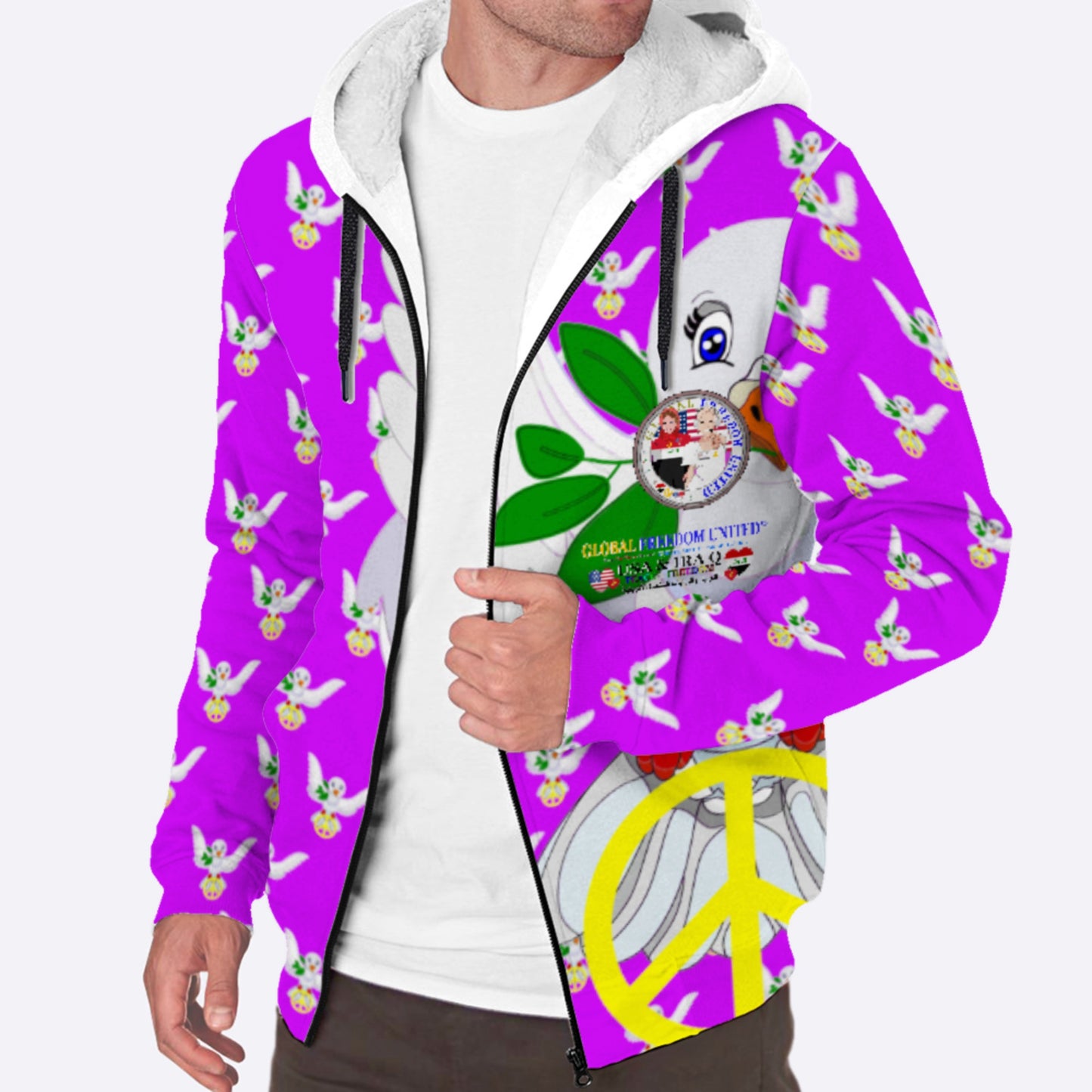 Plush Hoodie GLOBAL FREEDOM UNITED© Women Iraq & USA Lilac